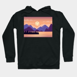 Purple Mountains Sunset Polyhedral Dice Sun Tabletop RPG Landscape Hoodie